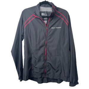Helly Hansen Women L Packable Windbreaker In Black Red Full Zip Lightweight A2